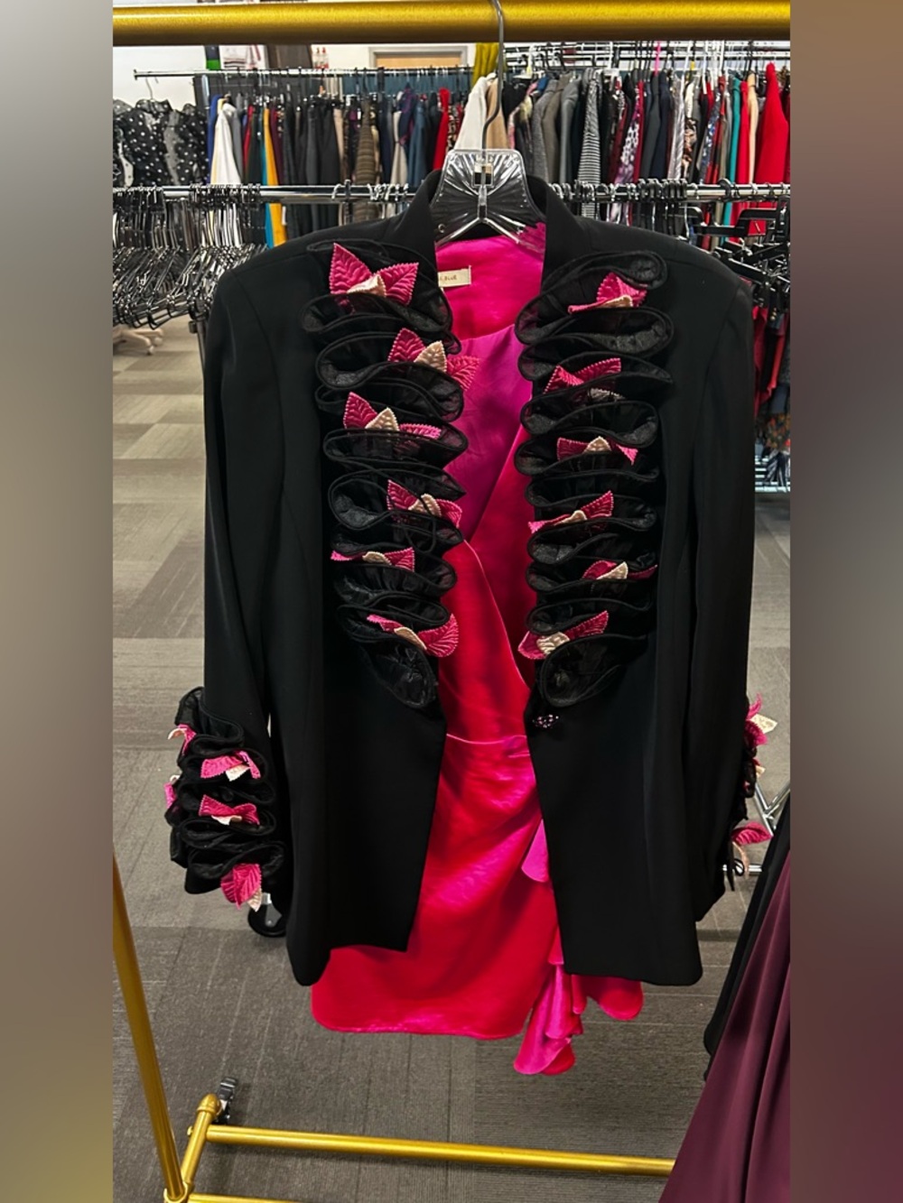 Elegant Black Jacket with Pink Trim - Women's Coat